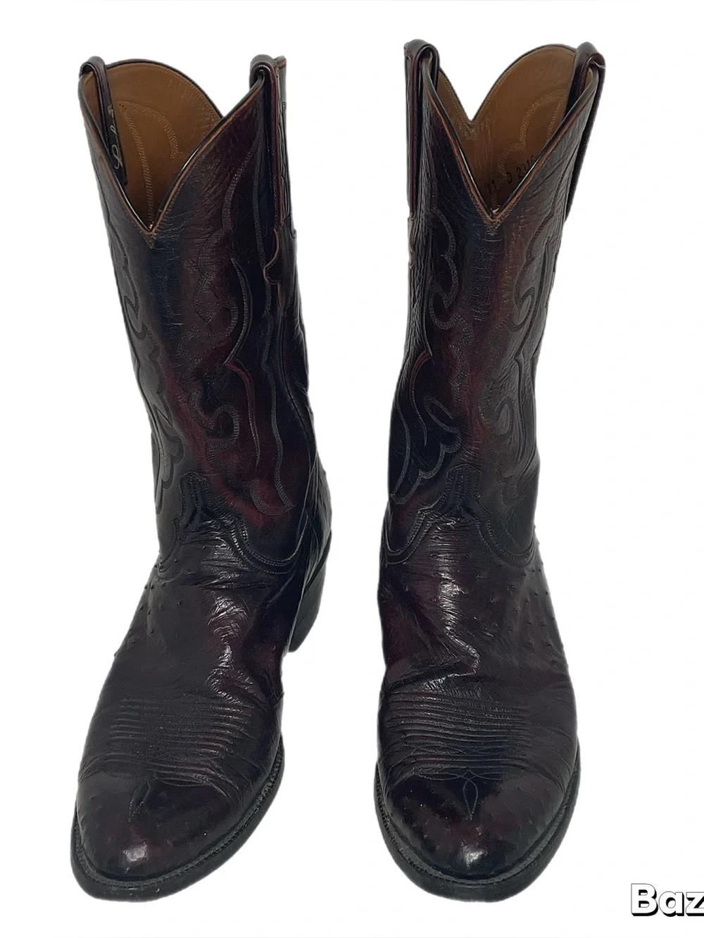 Vintage Lucchese Smooth Ostrich Cowboy Boots in Black Cherry